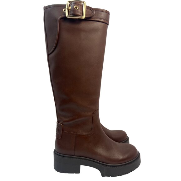 Coach Womens Lilli Leather Walnut Knee-High Boots US Size 5B - Picture 1 of 12